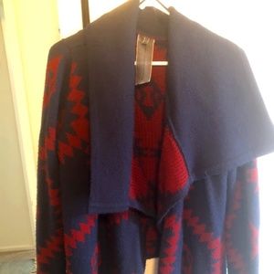 Red Aztec Moon Collection Wrap Sweater